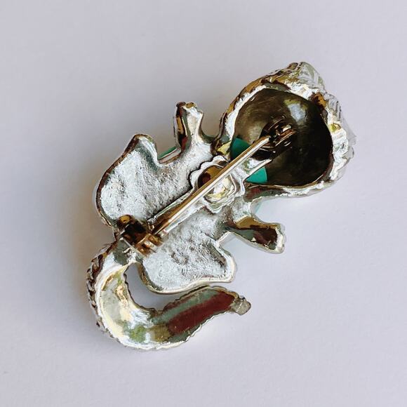 VTG 60s Quirky Cat Brooch Red Eyes Teal Belly Mid Century Figural Shoulder Pin - Picture 10 of 12